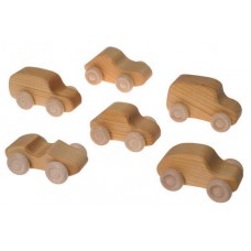 Träbilar, natur, 6-pack