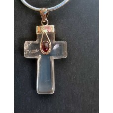 Silver, hänge Bergkristall-kors-Granat