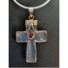 Silver, hänge Bergkristall-kors-Ametist