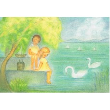 Vykort,M807 Juli Barn vid sjökant