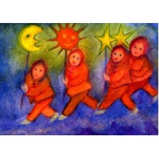 Vykort,R3929 Sol, måne, stjärna