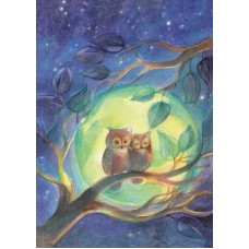 Vykort,Vr072 Ugglor i månsken