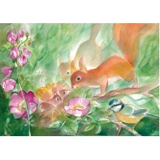 Vykort,Vr113 Ekorrar bland vildrosor