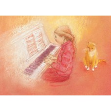 Vykort,Mz424 Flicka spelar på piano