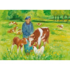 Vykort,Mz465 Bonde m ko och höna